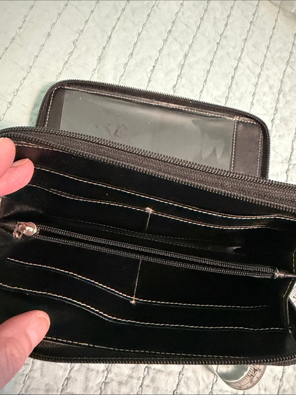 Lodis Black Leather Wallet zip around inside zipper pocket